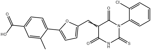4-{5-[(1-(2-chlorophenyl)-4,6-dioxo-2-thioxotetrahydro-5(2H)-pyrimidinylidene)methyl]-2-furyl}-3-methylbenzoic acid 结构式