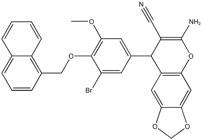 6-amino-8-[3-bromo-5-methoxy-4-(1-naphthylmethoxy)phenyl]-8H-[1,3]dioxolo[4,5-g]chromene-7-carbonitrile 结构式