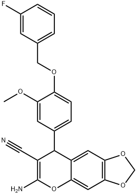 6-amino-8-{4-[(3-fluorobenzyl)oxy]-3-methoxyphenyl}-8H-[1,3]dioxolo[4,5-g]chromene-7-carbonitrile 结构式