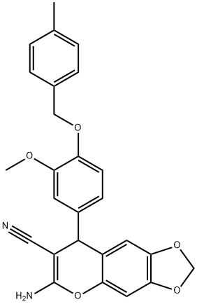 6-amino-8-{3-methoxy-4-[(4-methylbenzyl)oxy]phenyl}-8H-[1,3]dioxolo[4,5-g]chromene-7-carbonitrile 结构式