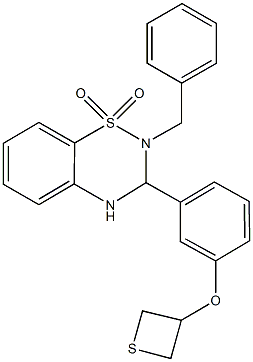 3-(2-benzyl-1,1-dioxido-3,4-dihydro-2H-1,2,4-benzothiadiazin-3-yl)phenyl 3-thietanyl ether 结构式