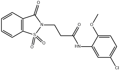 N-(5-chloro-2-methoxyphenyl)-3-(1,1-dioxido-3-oxo-1,2-benzisothiazol-2(3H)-yl)propanamide 结构式