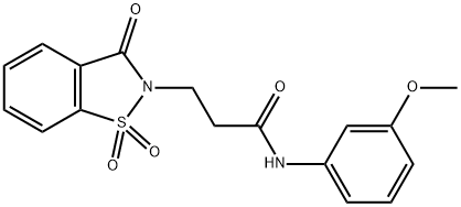 3-(1,1-dioxido-3-oxo-1,2-benzisothiazol-2(3H)-yl)-N-(3-methoxyphenyl)propanamide 结构式