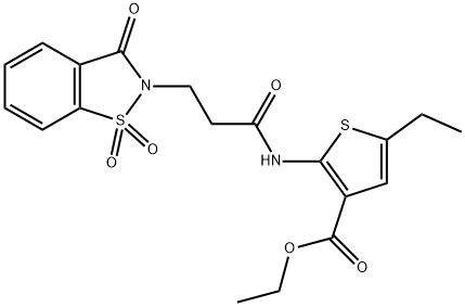 ethyl 2-{[3-(1,1-dioxido-3-oxo-1,2-benzisothiazol-2(3H)-yl)propanoyl]amino}-5-ethyl-3-thiophenecarboxylate 结构式