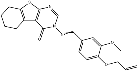 3-{[4-(allyloxy)-3-methoxybenzylidene]amino}-5,6,7,8-tetrahydro[1]benzothieno[2,3-d]pyrimidin-4(3H)-one 结构式