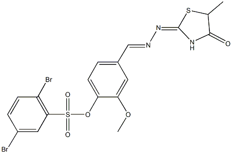 2-methoxy-4-[2-(5-methyl-4-oxo-1,3-thiazolidin-2-ylidene)carbohydrazonoyl]phenyl 2,5-dibromobenzenesulfonate 结构式