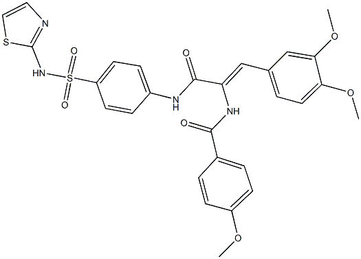 N-[2-(3,4-dimethoxyphenyl)-1-({4-[(1,3-thiazol-2-ylamino)sulfonyl]anilino}carbonyl)vinyl]-4-methoxybenzamide 结构式