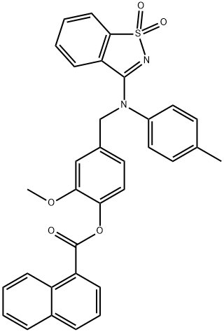 4-{[(1,1-dioxido-1,2-benzisothiazol-3-yl)-4-methylanilino]methyl}-2-methoxyphenyl 1-naphthoate 结构式