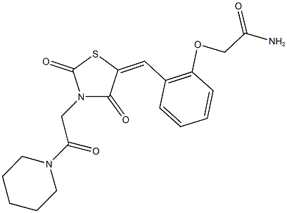 2-[2-({2,4-dioxo-3-[2-oxo-2-(1-piperidinyl)ethyl]-1,3-thiazolidin-5-ylidene}methyl)phenoxy]acetamide 结构式