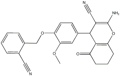 2-amino-4-{4-[(2-cyanobenzyl)oxy]-3-methoxyphenyl}-5-oxo-5,6,7,8-tetrahydro-4H-chromene-3-carbonitrile 结构式