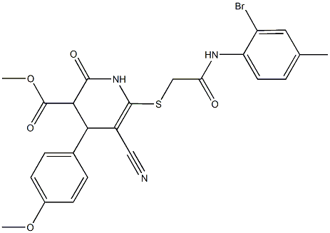 methyl 6-{[2-(2-bromo-4-methylanilino)-2-oxoethyl]sulfanyl}-5-cyano-4-(4-methoxyphenyl)-2-oxo-1,2,3,4-tetrahydro-3-pyridinecarboxylate 结构式