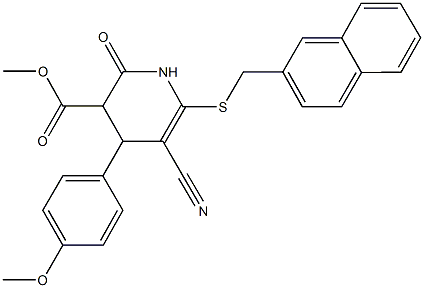 methyl 5-cyano-4-(4-methoxyphenyl)-6-[(2-naphthylmethyl)sulfanyl]-2-oxo-1,2,3,4-tetrahydro-3-pyridinecarboxylate 结构式