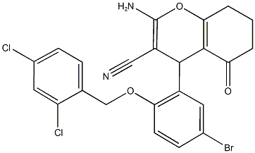 2-amino-4-{5-bromo-2-[(2,4-dichlorobenzyl)oxy]phenyl}-5-oxo-5,6,7,8-tetrahydro-4H-chromene-3-carbonitrile 结构式