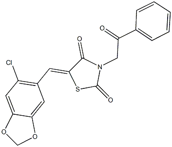 5-[(6-chloro-1,3-benzodioxol-5-yl)methylene]-3-(2-oxo-2-phenylethyl)-1,3-thiazolidine-2,4-dione 结构式