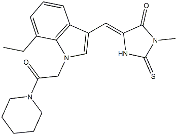 5-({7-ethyl-1-[2-oxo-2-(1-piperidinyl)ethyl]-1H-indol-3-yl}methylene)-3-methyl-2-thioxo-4-imidazolidinone 结构式