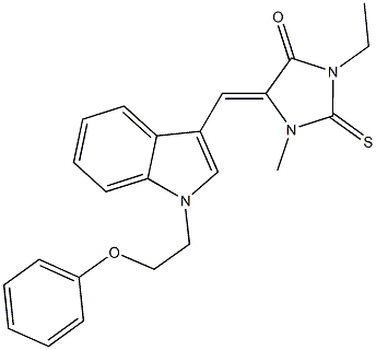 3-ethyl-1-methyl-5-{[1-(2-phenoxyethyl)-1H-indol-3-yl]methylene}-2-thioxo-4-imidazolidinone 结构式