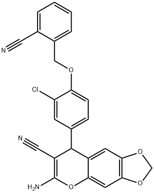 6-amino-8-{3-chloro-4-[(2-cyanobenzyl)oxy]phenyl}-8H-[1,3]dioxolo[4,5-g]chromene-7-carbonitrile 结构式