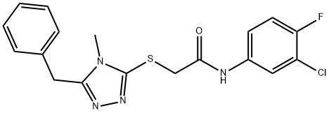 2-[(5-benzyl-4-methyl-4H-1,2,4-triazol-3-yl)sulfanyl]-N-(3-chloro-4-fluorophenyl)acetamide 结构式