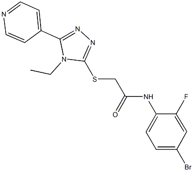 N-(4-bromo-2-fluorophenyl)-2-{[4-ethyl-5-(4-pyridinyl)-4H-1,2,4-triazol-3-yl]sulfanyl}acetamide 结构式