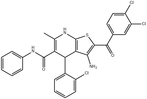 3-amino-4-(2-chlorophenyl)-2-(3,4-dichlorobenzoyl)-6-methyl-N-phenyl-4,7-dihydrothieno[2,3-b]pyridine-5-carboxamide 结构式