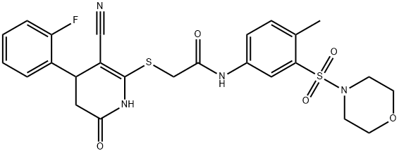 2-{[3-cyano-4-(2-fluorophenyl)-6-oxo-1,4,5,6-tetrahydro-2-pyridinyl]sulfanyl}-N-[4-methyl-3-(4-morpholinylsulfonyl)phenyl]acetamide 结构式