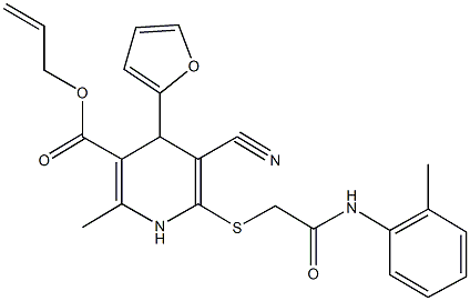 allyl 5-cyano-4-(2-furyl)-2-methyl-6-{[2-oxo-2-(2-toluidino)ethyl]sulfanyl}-1,4-dihydro-3-pyridinecarboxylate 结构式