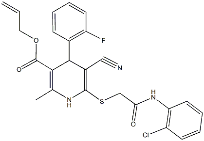 allyl 6-{[2-(2-chloroanilino)-2-oxoethyl]sulfanyl}-5-cyano-4-(2-fluorophenyl)-2-methyl-1,4-dihydro-3-pyridinecarboxylate 结构式