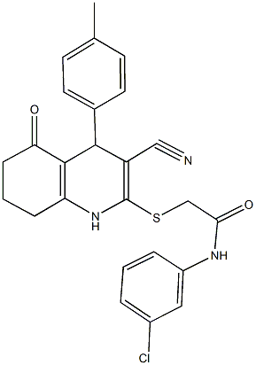 N-(3-chlorophenyl)-2-{[3-cyano-4-(4-methylphenyl)-5-oxo-1,4,5,6,7,8-hexahydro-2-quinolinyl]sulfanyl}acetamide 结构式