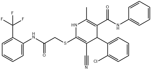 4-(2-chlorophenyl)-5-cyano-2-methyl-6-({2-oxo-2-[2-(trifluoromethyl)anilino]ethyl}sulfanyl)-N-phenyl-1,4-dihydro-3-pyridinecarboxamide 结构式