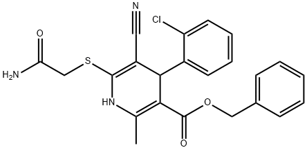 benzyl 6-[(2-amino-2-oxoethyl)sulfanyl]-4-(2-chlorophenyl)-5-cyano-2-methyl-1,4-dihydro-3-pyridinecarboxylate 结构式