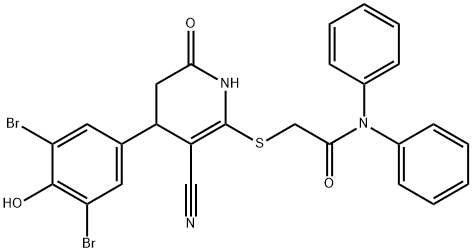 2-{[3-cyano-4-(3,5-dibromo-4-hydroxyphenyl)-6-oxo-1,4,5,6-tetrahydro-2-pyridinyl]sulfanyl}-N,N-diphenylacetamide 结构式