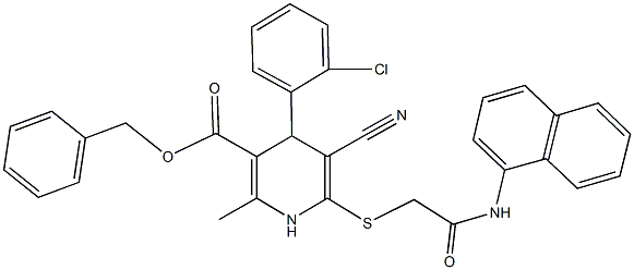 benzyl 4-(2-chlorophenyl)-5-cyano-2-methyl-6-{[2-(1-naphthylamino)-2-oxoethyl]sulfanyl}-1,4-dihydro-3-pyridinecarboxylate 结构式