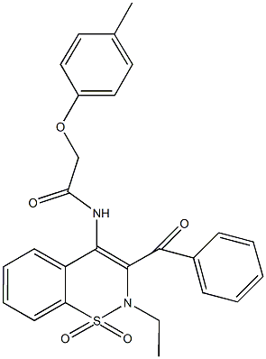 N-(3-benzoyl-2-ethyl-1,1-dioxido-2H-1,2-benzothiazin-4-yl)-2-(4-methylphenoxy)acetamide 结构式