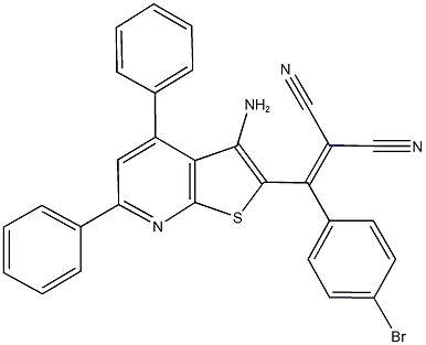 2-[(3-amino-4,6-diphenylthieno[2,3-b]pyridin-2-yl)(4-bromophenyl)methylene]malononitrile 结构式