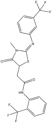 2-(3-methyl-4-oxo-2-{[3-(trifluoromethyl)phenyl]imino}-1,3-thiazolidin-5-yl)-N-[2-(trifluoromethyl)phenyl]acetamide 结构式