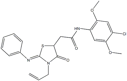 2-[3-allyl-4-oxo-2-(phenylimino)-1,3-thiazolidin-5-yl]-N-(4-chloro-2,5-dimethoxyphenyl)acetamide 结构式