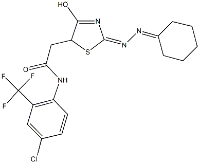 N-[4-chloro-2-(trifluoromethyl)phenyl]-2-[2-(cyclohexylidenehydrazono)-4-hydroxy-2,5-dihydro-1,3-thiazol-5-yl]acetamide 结构式