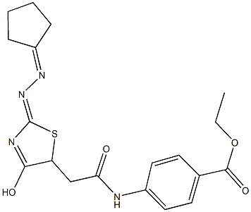 ethyl 4-({[2-(cyclopentylidenehydrazono)-4-hydroxy-2,5-dihydro-1,3-thiazol-5-yl]acetyl}amino)benzoate 结构式