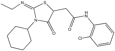 N-(2-chlorophenyl)-2-[3-cyclohexyl-2-(ethylimino)-4-oxo-1,3-thiazolidin-5-yl]acetamide 结构式