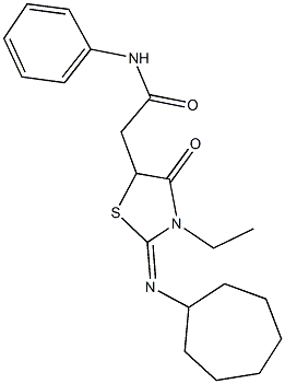 2-[2-(cycloheptylimino)-3-ethyl-4-oxo-1,3-thiazolidin-5-yl]-N-phenylacetamide 结构式