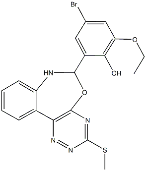 4-bromo-2-ethoxy-6-[3-(methylsulfanyl)-6,7-dihydro[1,2,4]triazino[5,6-d][3,1]benzoxazepin-6-yl]phenol 结构式