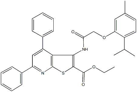 ethyl 3-{[(2-isopropyl-5-methylphenoxy)acetyl]amino}-4,6-diphenylthieno[2,3-b]pyridine-2-carboxylate 结构式