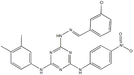 3-chlorobenzaldehyde (4-(3,4-dimethylanilino)-6-{4-nitroanilino}-1,3,5-triazin-2-yl)hydrazone 结构式