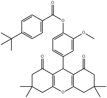 2-methoxy-4-(3,3,6,6-tetramethyl-1,8-dioxo-2,3,4,5,6,7,8,9-octahydro-1H-xanthen-9-yl)phenyl 4-tert-butylbenzoate 结构式