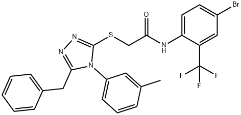 2-{[5-benzyl-4-(3-methylphenyl)-4H-1,2,4-triazol-3-yl]sulfanyl}-N-[4-bromo-2-(trifluoromethyl)phenyl]acetamide 结构式