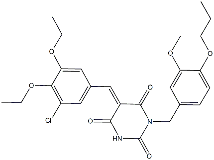 5-(3-chloro-4,5-diethoxybenzylidene)-1-(3-methoxy-4-propoxybenzyl)-2,4,6(1H,3H,5H)-pyrimidinetrione 结构式