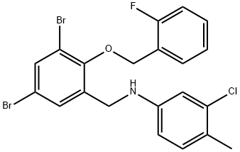 3-chloro-N-{3,5-dibromo-2-[(2-fluorobenzyl)oxy]benzyl}-4-methylaniline 结构式