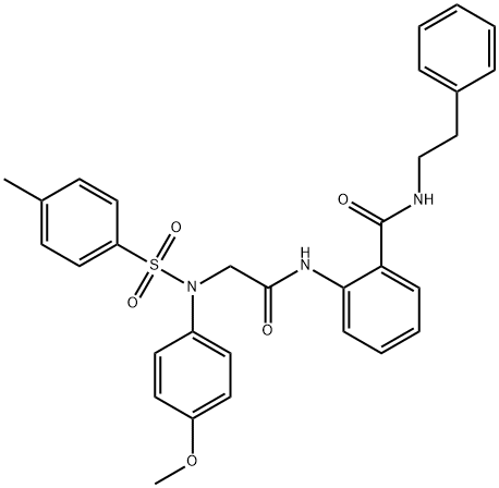 2-[({4-methoxy[(4-methylphenyl)sulfonyl]anilino}acetyl)amino]-N-(2-phenylethyl)benzamide 结构式