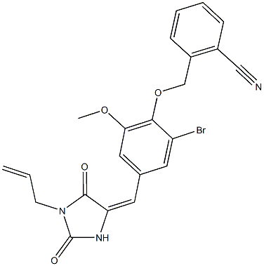 2-({4-[(1-allyl-2,5-dioxo-4-imidazolidinylidene)methyl]-2-bromo-6-methoxyphenoxy}methyl)benzonitrile 结构式
