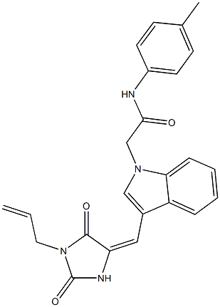 2-{3-[(1-allyl-2,5-dioxo-4-imidazolidinylidene)methyl]-1H-indol-1-yl}-N-(4-methylphenyl)acetamide 结构式